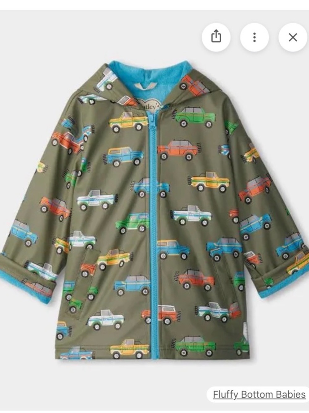 Hatley Olive Green Raincoat with Multicolor Trucks